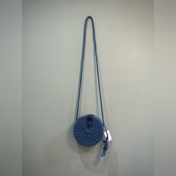 Blue Mia & Tess Crossbody Tassel Paper Bag NWT - Picture 1 of 5